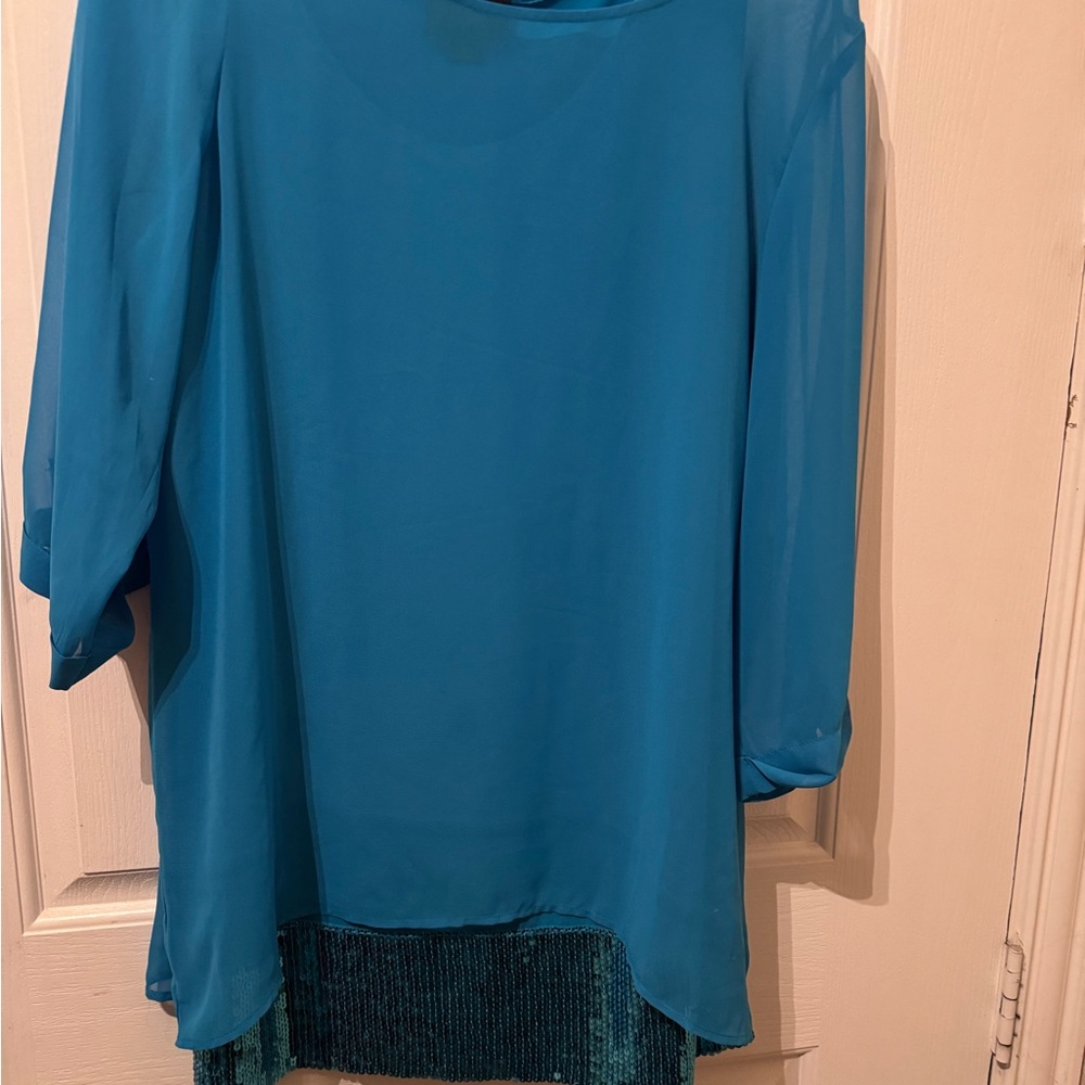 IMAN Teal Women's Blouse with Sequin Detail